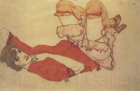 Egon Schiele Wally in Red Blouse with Raised Knees (mk12) Norge oil painting art